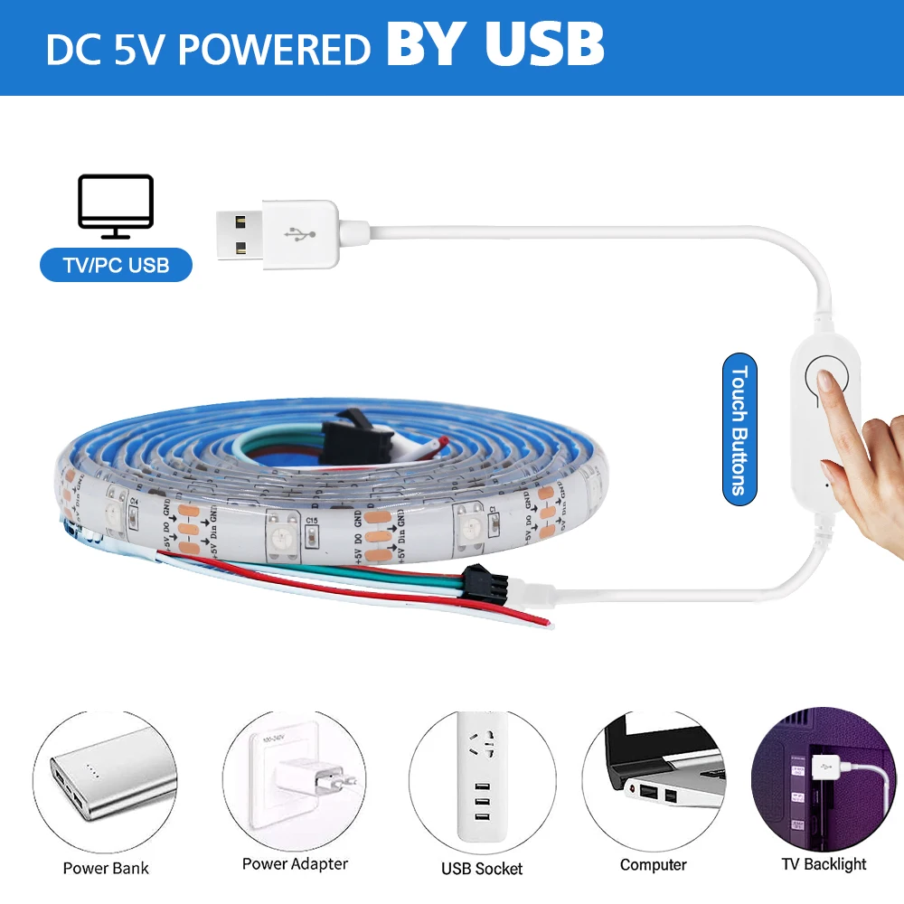 USB TUYA LED Strip Light Smart Life WiFi Flexible Tape 5V RGBIC Color Changing Ambient Light Works With Alexa Google Home