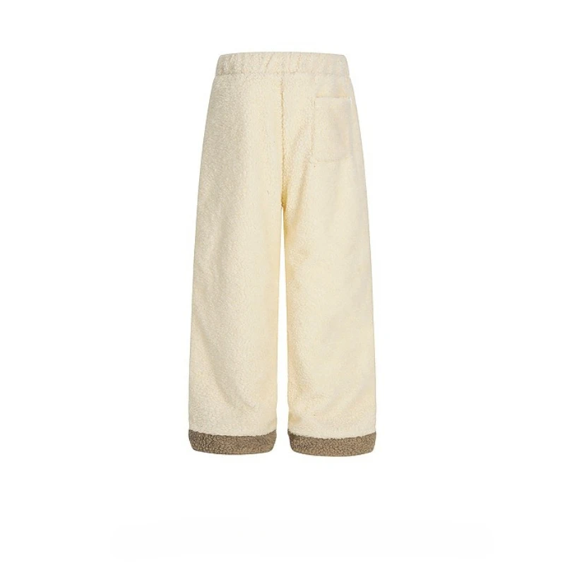 American Splicing Color-Block Lamb Wool Cotton Women's Trousers Autumn Winter Loose Thickened Warm Wide-Leg Straight Pants Girl