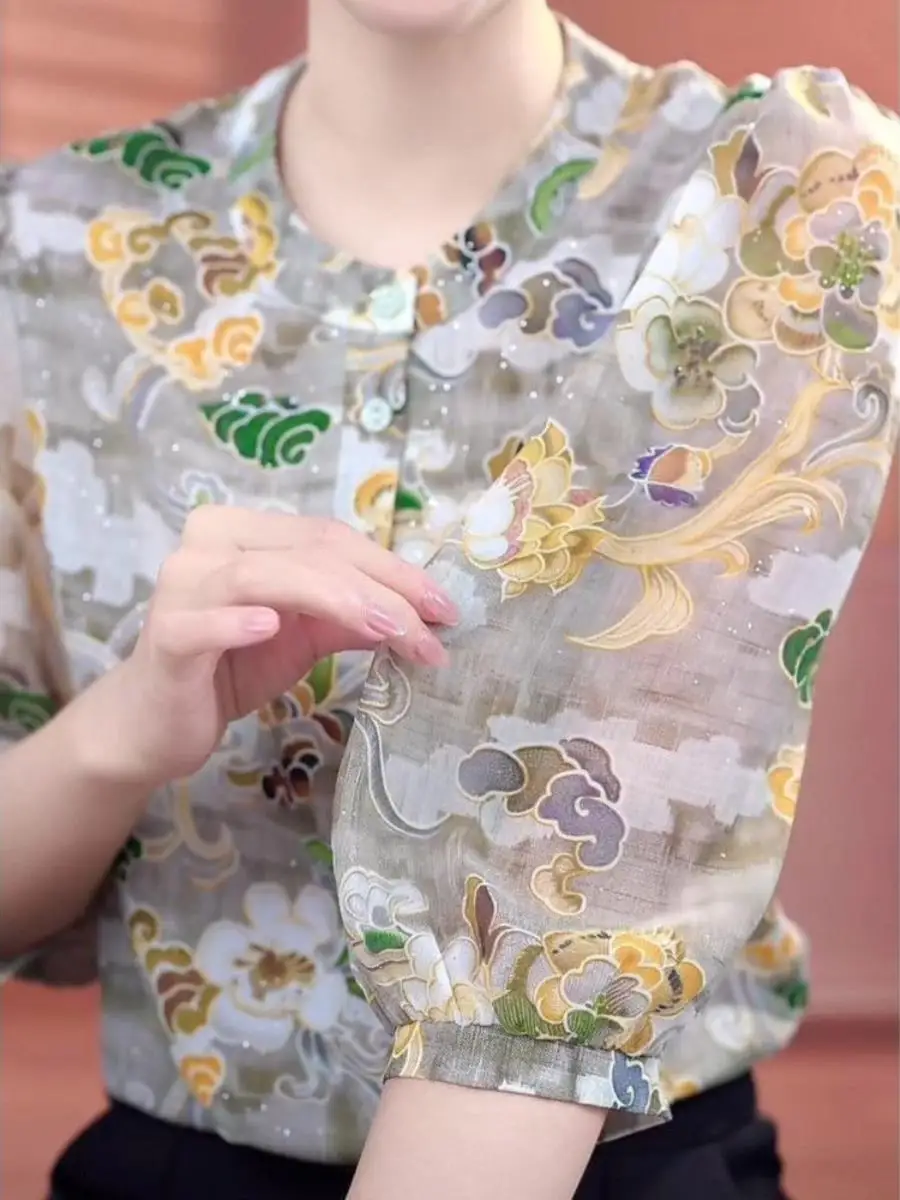 camisa-solta-da-moda-para-o-verao-tamanho-grande-blusa-elegante-para-maes-com-efeito-emagrecedor-manga-tres-quartos-bolso-e-lenco-roupa-elegante