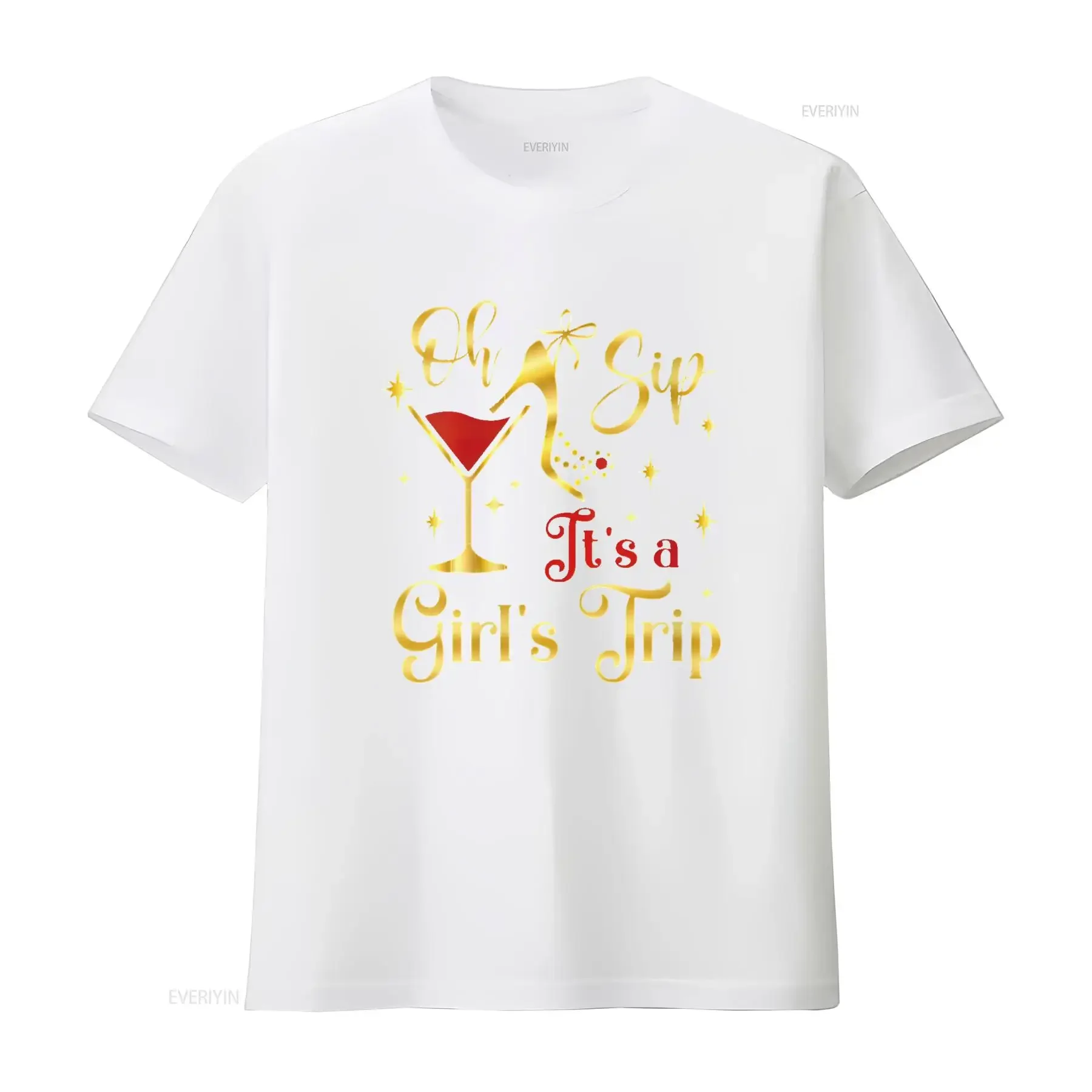 تي شيرت نسائي Oh Sip It A Girls Trip تي شيرت Fun Wine Par للسيدات ذو مظهر عصري عتيق ورسومات مغسولة كاجوال #4