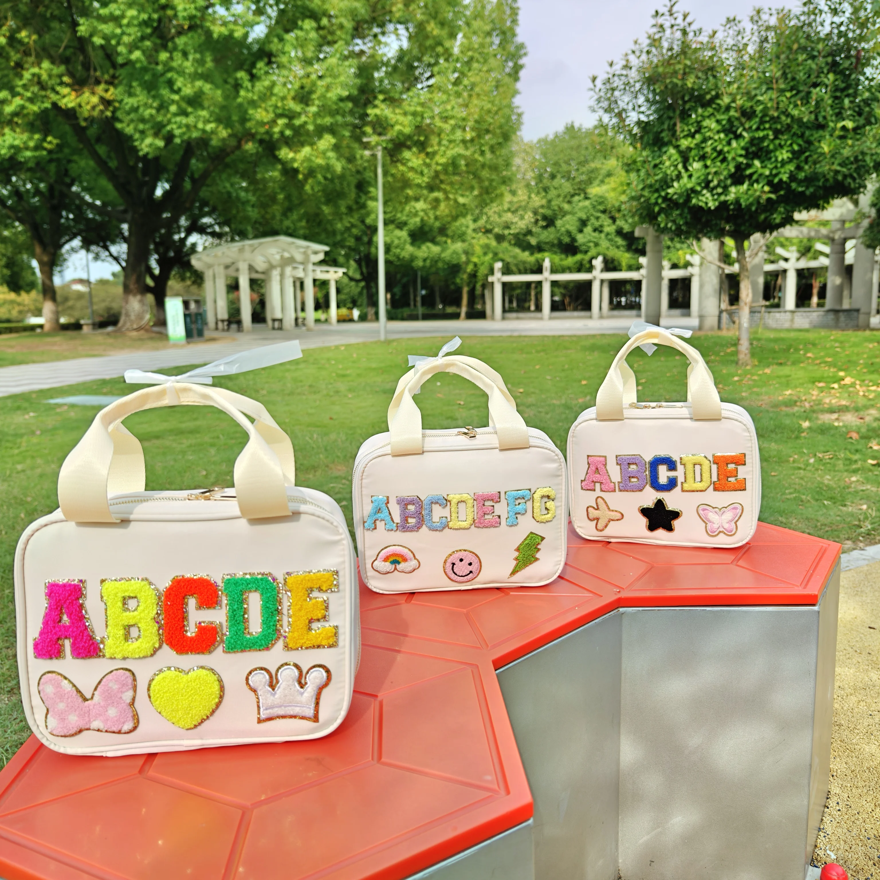 Nylon Preppy Lunch Box Large Insulated Lunch Bag Reusable Lunch Tote Bag Preppy LunchBag for School Travel Picnic