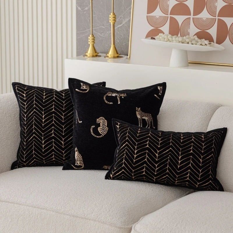 Italian Premium Retro Black Brown Cushion Cover 45x45cm Modern Luxury Jacquard Pillow Cover Decorative Hotel Home Decor Design