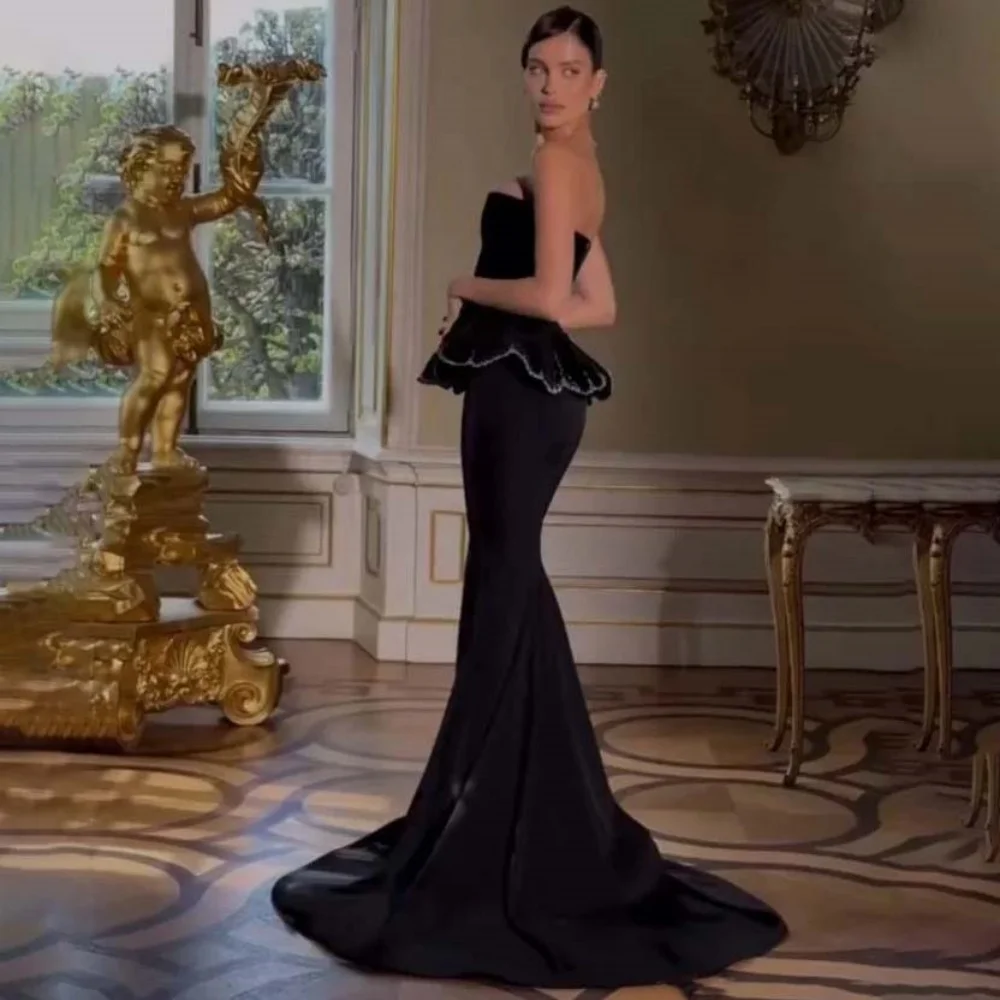 Customized Strapless Evening Dress Satin Sleeveless Gorgeous Prom Dresses Formal Occasion Zipper Beading Party Gown Robe Soiree