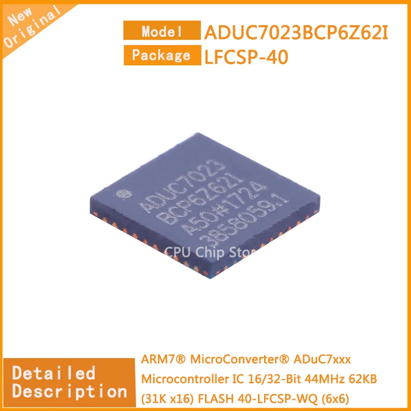 5Pcs/Lot  New Original  ADUC7023BCP6Z62I  ADUC7023 Microcontroller IC 16/32-Bit 44MHz 62KB (31K x16) FLASH 40-LFCSP-WQ (6x6)