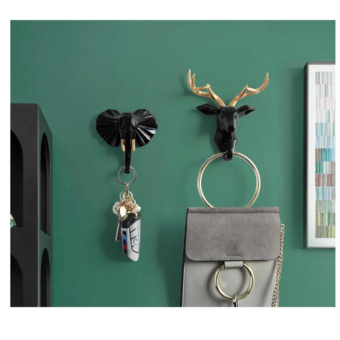 Black Resin Cute Animals Wall Hook for Key Hat Hanger Wall Decor Deer Horse Elephant Giraffe Figurine decorative Hooks for Towel