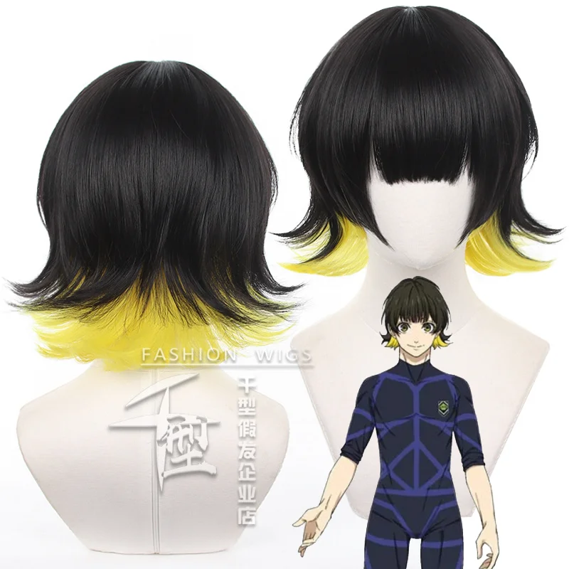 Peluca de Cosplay de Anime Blue Lock Bachira Meguru, pelo corto de doble Color, resistente al calor, sintético, accesorios para fiesta de Halloween