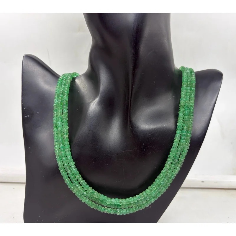 

Ожерелье из зеленого кварца, 20 дюймов, три ряды, круглые граненые бусины 4–5 мм, застежка из стерлингового серебра