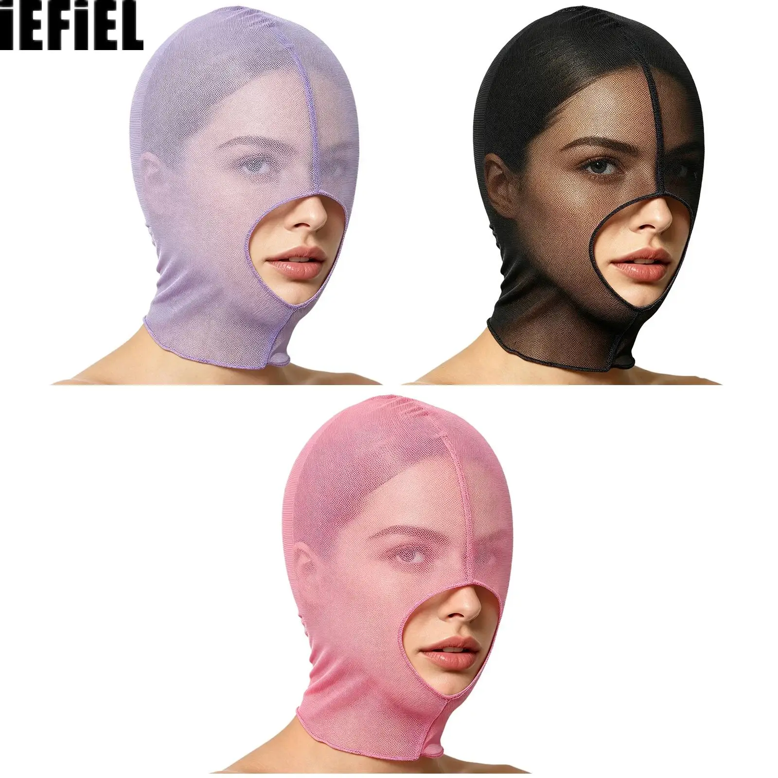 Unisex Full Face Open Mouth Mask Half Face Sheer Mesh Head Cover Role-playing Mask Halloween Masquerade