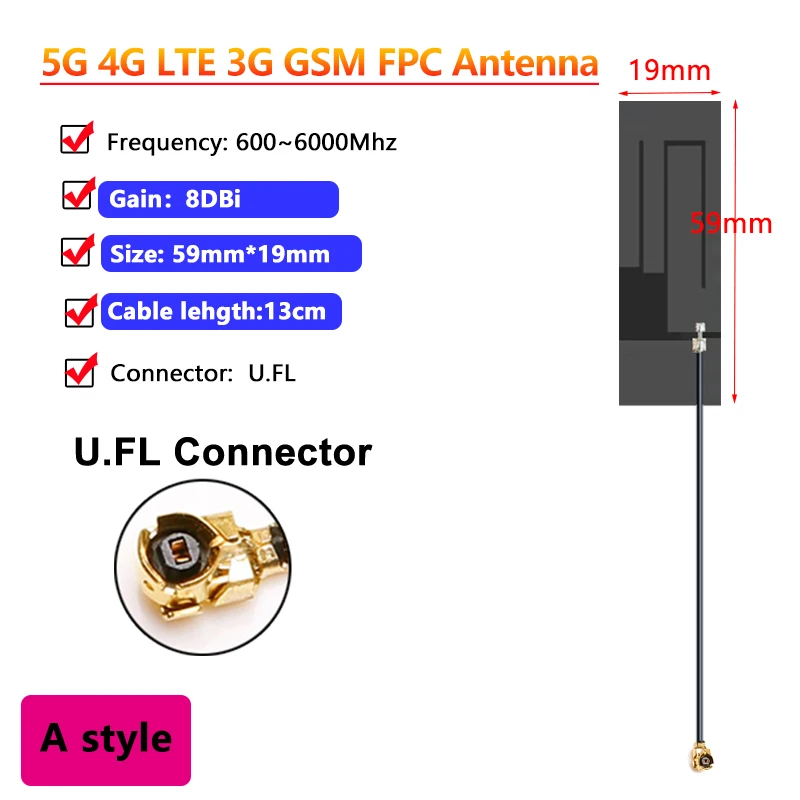 10PCS 5G 4G LTE 3G GSM Interne FPC Printplaat Patch Antenne 600 ~ 6000Mhz Omni WiFi 8 ~ 10DBI Antenne Signaal Boost U.fl