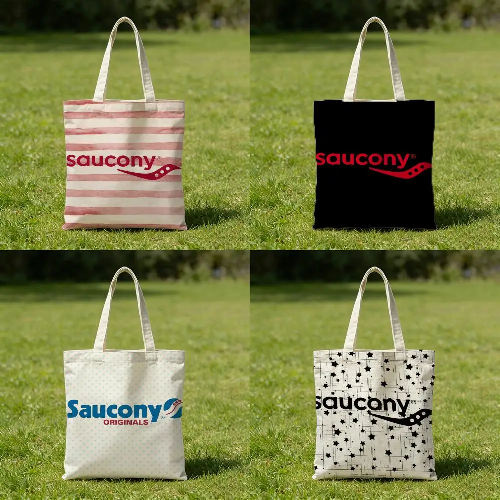 Bolsas de almacenamiento, bolsa de compras reutilizable de doble cara con asas blancas, lavable para la escuela y el mercado, originales de la marca Saucony