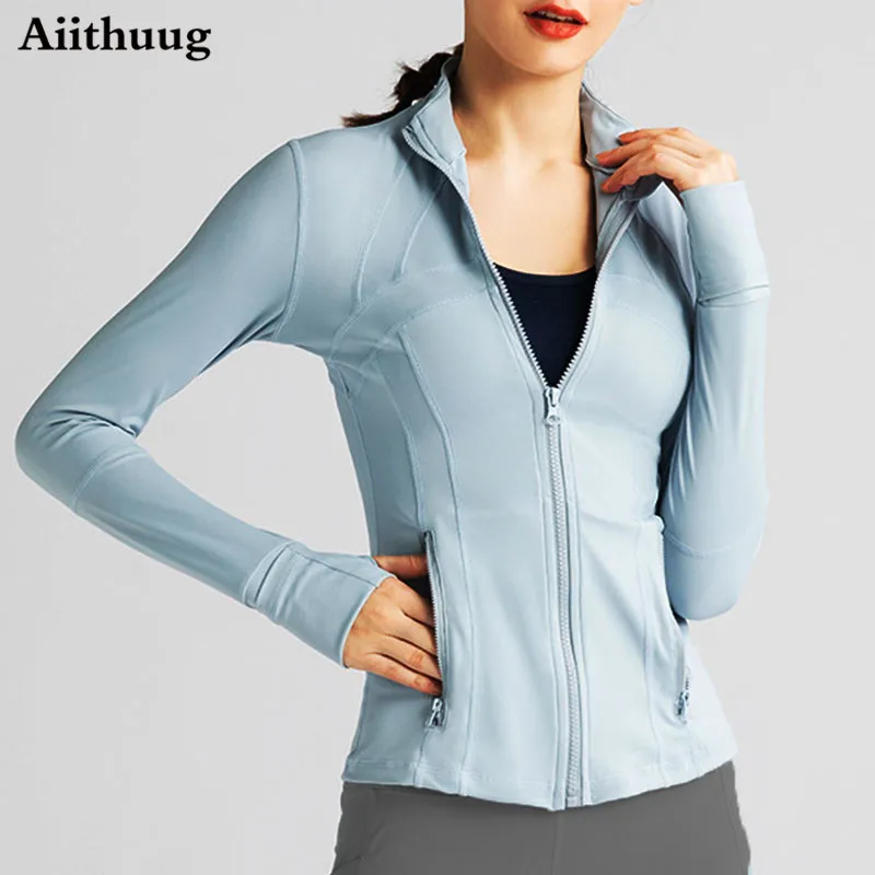 Aiithuug Women’s Slim Fit Lightweight Full Zip Up Yoga Workout Jacket Athletic Running Sports Track Jacket with Pockets Thumb