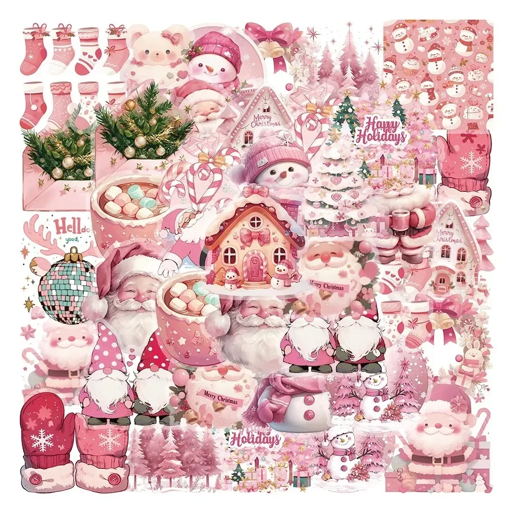 50Pcs Cartoon Cute Pink Series Snowman Stickers Decorate Desktop Skateboards Bicycles Motorcycle Helmets Suitcases Refrigerators