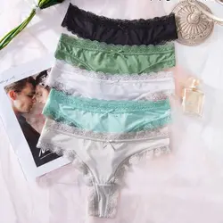 Breathable Seamless Ice Silk Panties Cotton Crotch Thong Lace Bow Briefs Underpants Low Waist Women's Summer Panties Girl