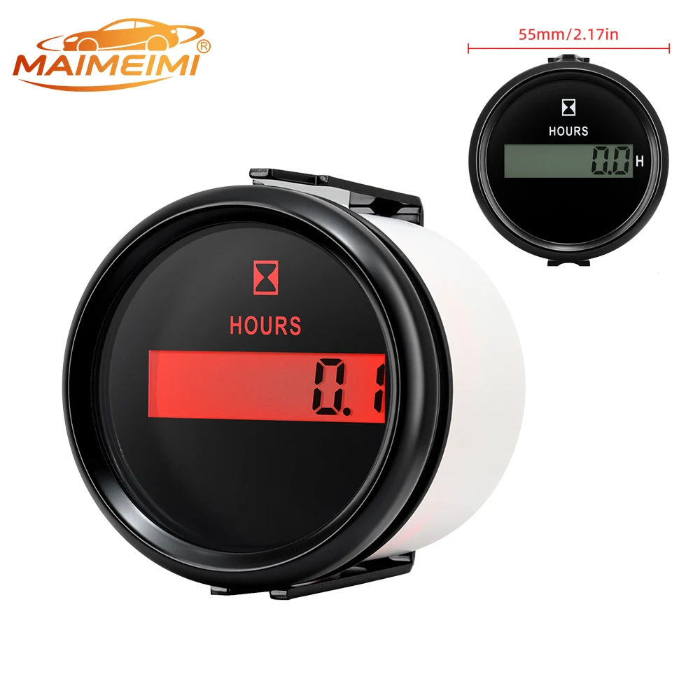 Digital 52mm Hour Meter LED Electronic Hourmeters Counter Clock Gauges Red Backlight 9-32V for Motorcycle Car Marine Boats ATV
