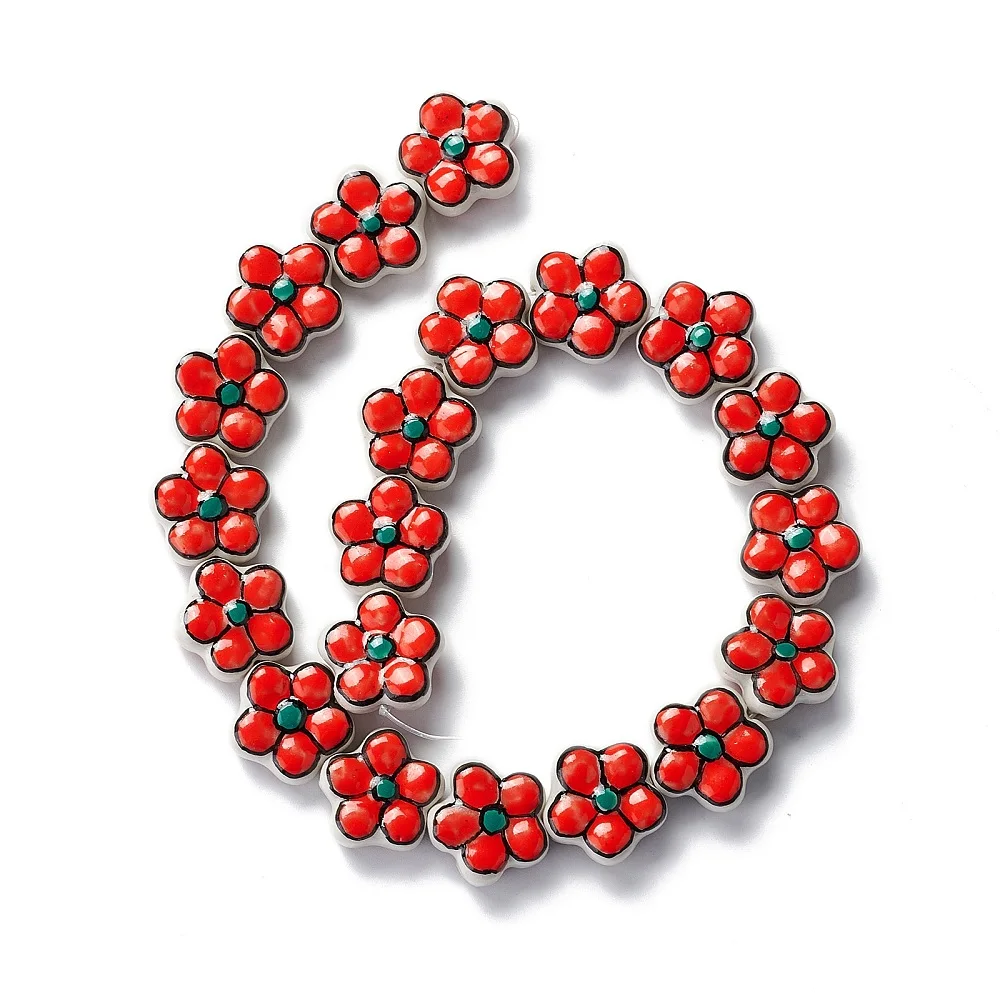 PandaHall 1 Strang Handgefertigte Porzellan-Blumenperlen, 17-17,5x16,5-17x7,5-7,8mm für DIY Halskette Armband Schmuckherstellung – Detail 19