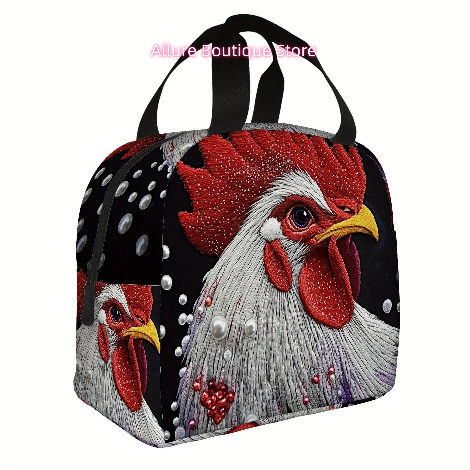 1pc Elegant Thermal Insulated Bag - Red Rooster & Pearl Design, Non-Food Contact Thermal Insulation for Hot/Cold - Portable Reus