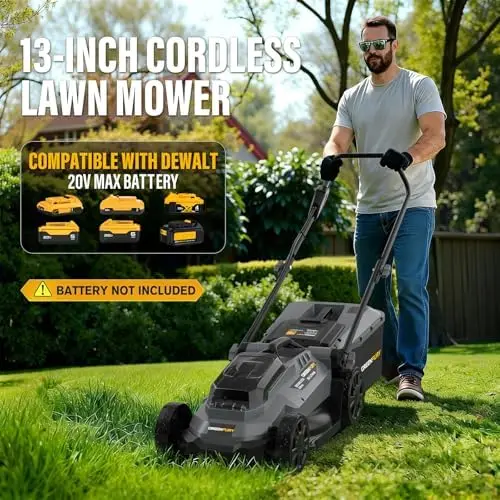 Cordless Lawn Mower Compatible with Dewalt 20V MAX Battery (Tool Only) | 13
