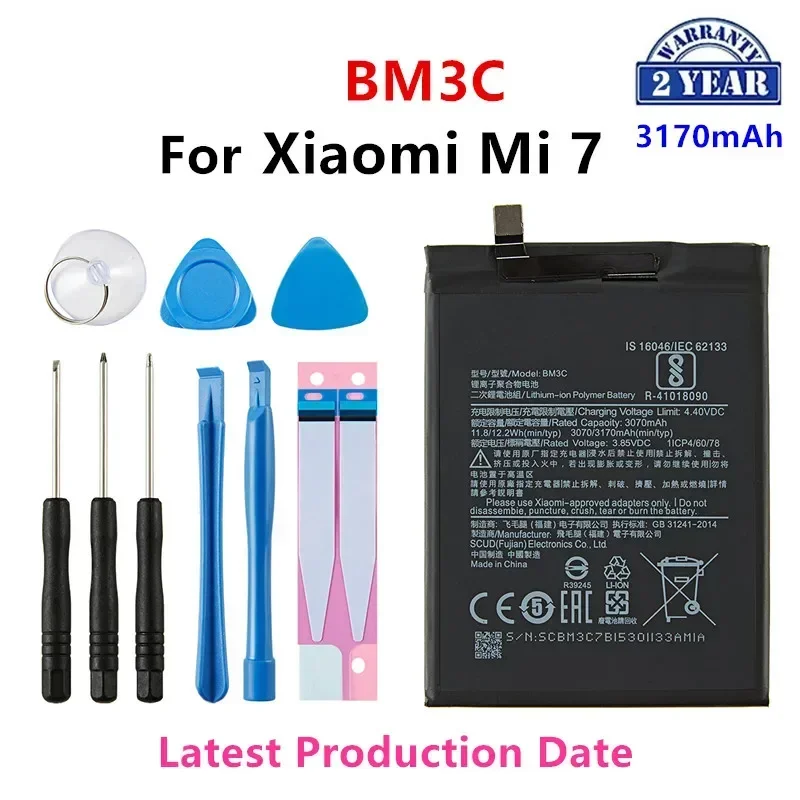 Brand New  BM3C 3070mAh Battery For Xiaomi 7 Mi 7 Mi7 BM3C High Quality Phone Replacement Batteries +Tools