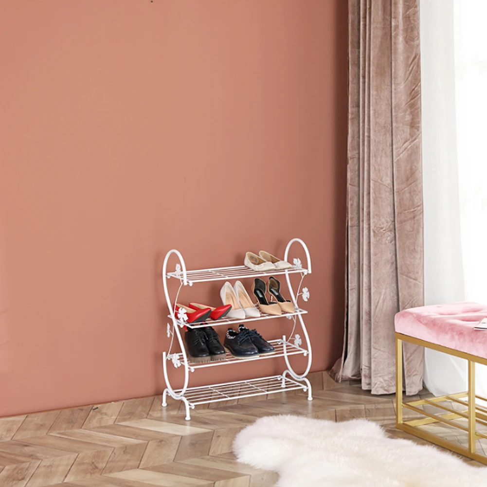 Voltsify White Metal 4 Tier S-Shape Shoe Rack, 60cm W X 30cm D X 70cm H