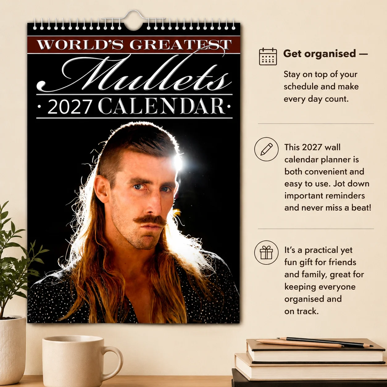 Funny Haircut 2027 Monthly Mullets Wall Calendar 12 Months Motivational Planner with Note Section Home Appliances for Wall New