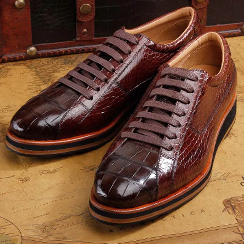 ourui new arrival true crocodile leather  male lace-up Single shoes brown Genuine leather business Men's leather shoes men shoes