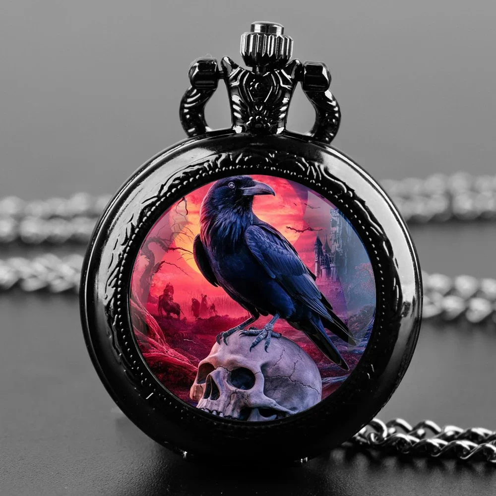 الجمجمة النسر الرسم خمر ساعة جيب كوارتز النساء الرجال المجوهرات والاكسسوارات قلادة سلسلة ساعة الساعات هدية فريدة من نوعها #2
