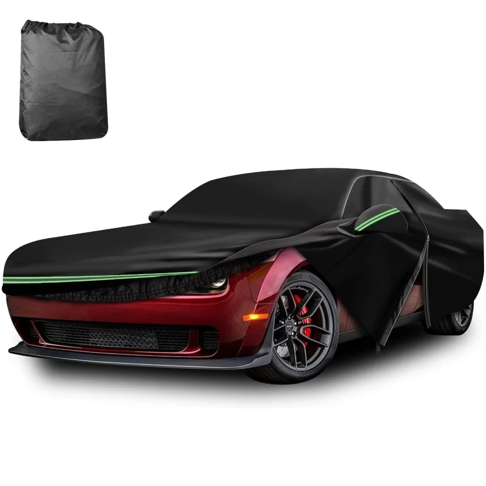 

210T Outdoor Waterproof Car Covers Custom For Dodge Challenger 2008-2022 UV Protection with Zipper Door Reflective Strip
