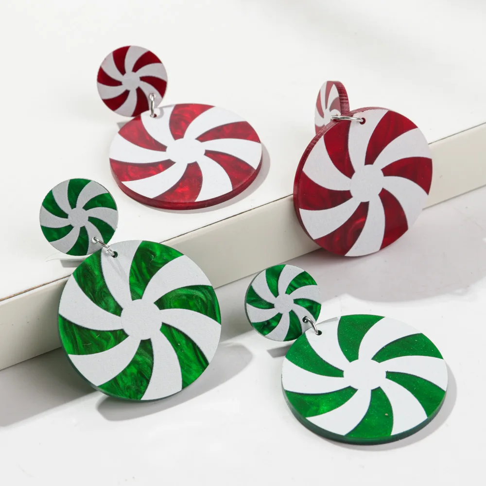 هدية عيد الميلاد بريق الكرة الاكريليك أقراط للنساء لطيف ملون عيد الميلاد الحلوى طاحونة استرخى القرط مجوهرات حفلة السنة الجديدة