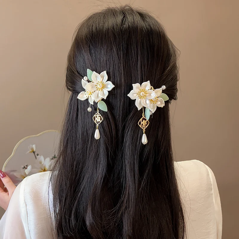 1pair Chinese Style Flower Hairpins Vintage Dress Headwear Tassels Hair Clip Retro Headpieces Hanfu Dress Hair Accessories