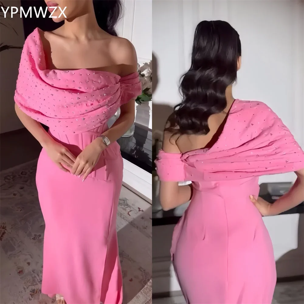 Customized Prom Gown Formal Women Party Occasion YPMWZX Off-the-shoulder Mermaid Floor Length Skirts Fold Bead Bespoke Occasion