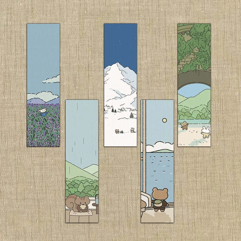 30PCS Cartoon Little Bear Dog Bookmark Exquisite Fresh Scene Cute Decoration Reading Book Label Card