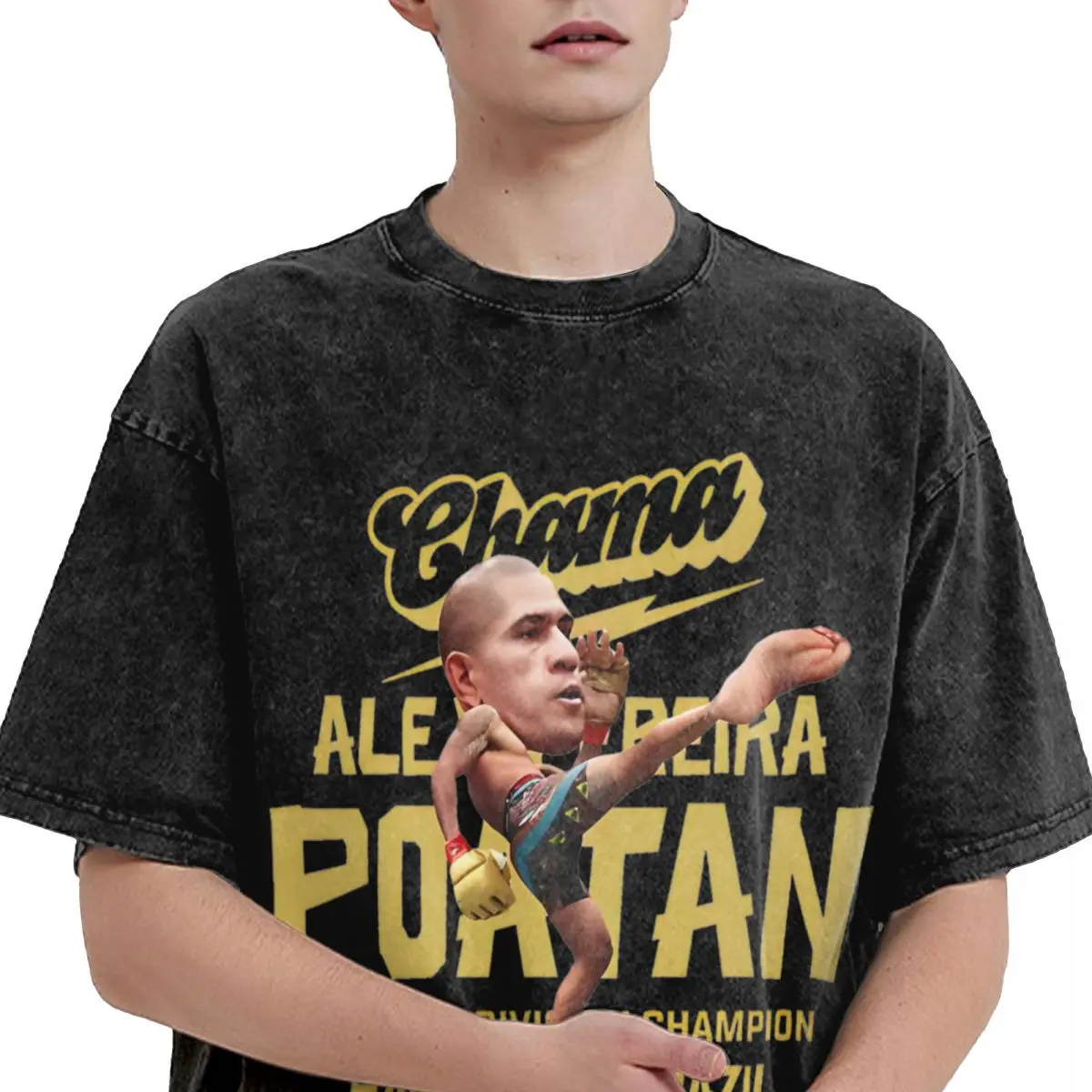 Alex Pereira Poatan Washed T Shirt Men Ultimate Fighting Awesome Casual T Shirts Summer O Neck Hip Hop Tee Shirt Custom DIY Tops