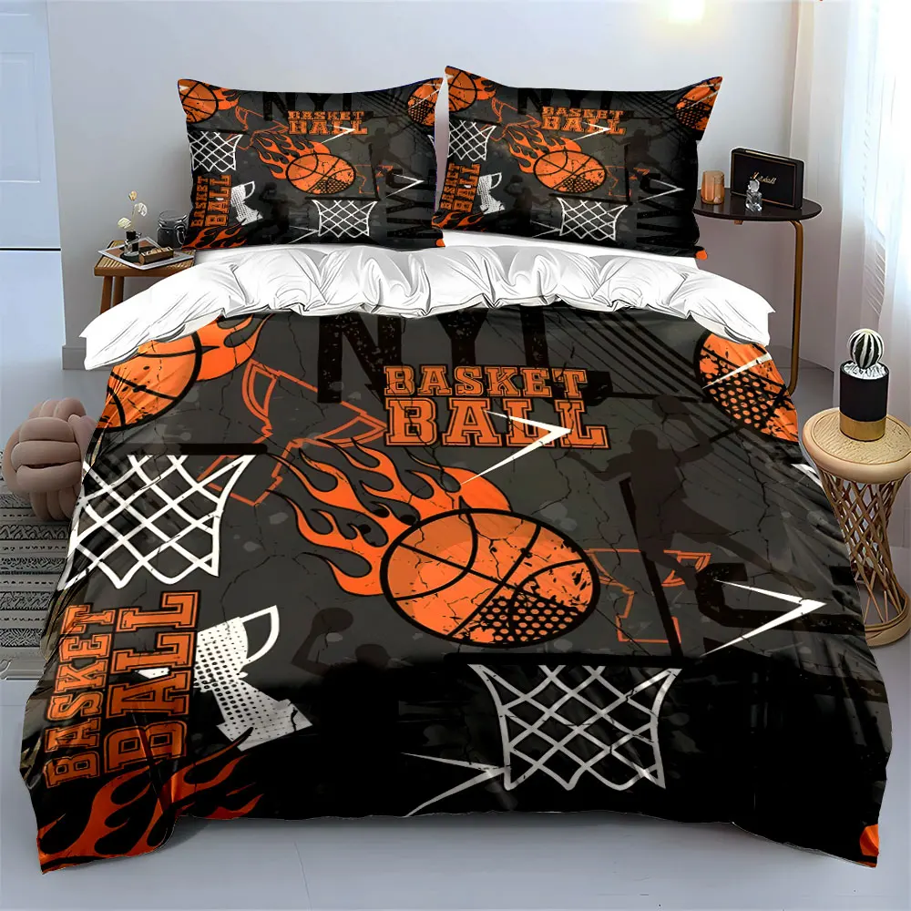 Basketball Flaming Cool Abstract Background Printed Duvet Cover Set 1 Duvet Cover+2 Pillowcase Multi Size Bedroom Bedding Decor