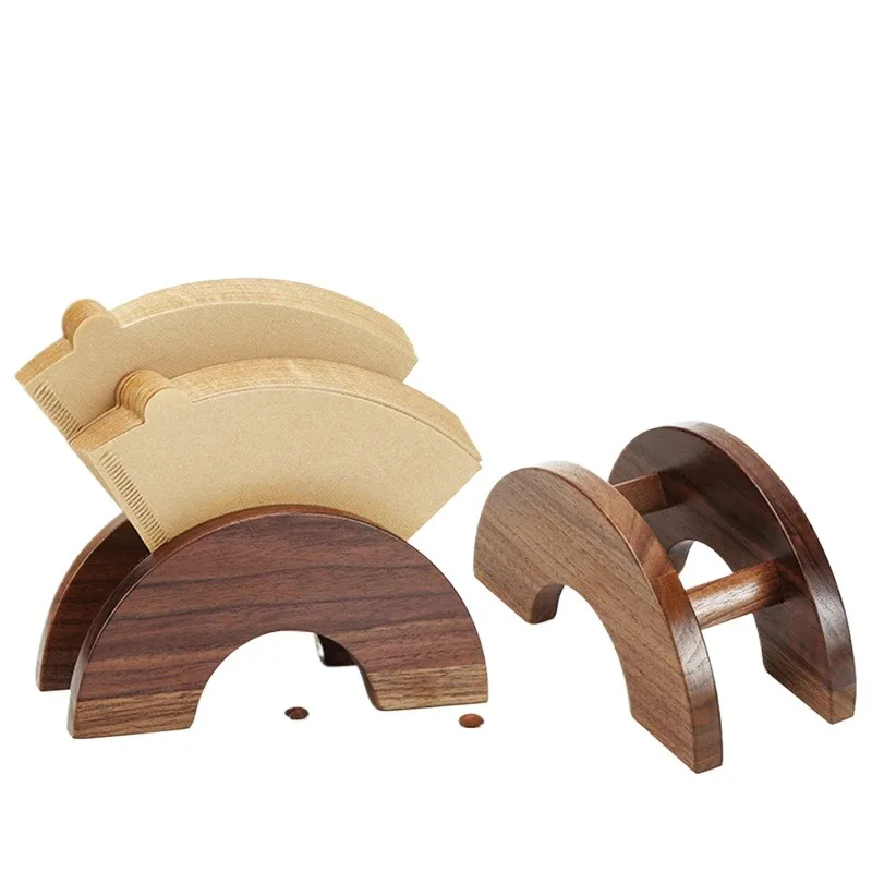 

Hand brewed coffee filter paper holder, water transfer printing black walnut wood grain base bracket, fan-shaped storage