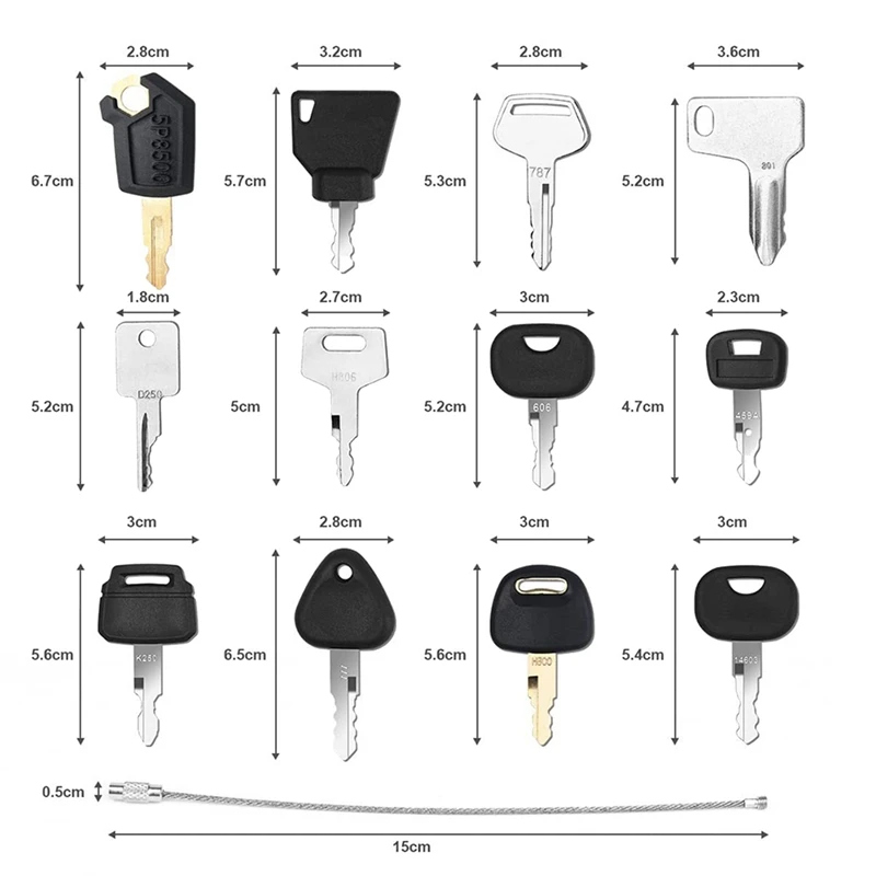 2X 12Keys Forklift Key Set For 14603 Key For Cat Clark For JBC/14607 For Yanmar Takeuchi For Kubota 459A