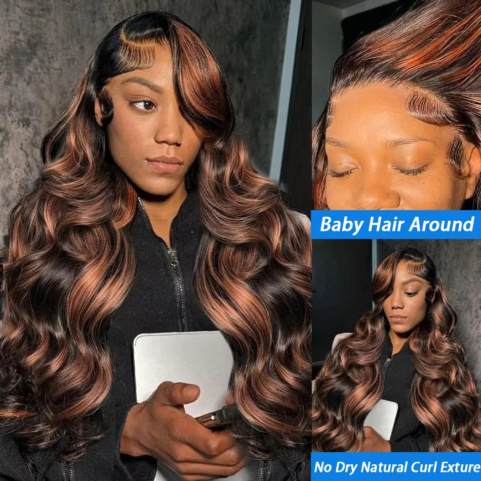 1B/30 Balayage Body Wave 13x4 HD Lace Front Human Hair Wigs Brazilian Highlight Brown Colored Wig Human Hair On Clearance Sale