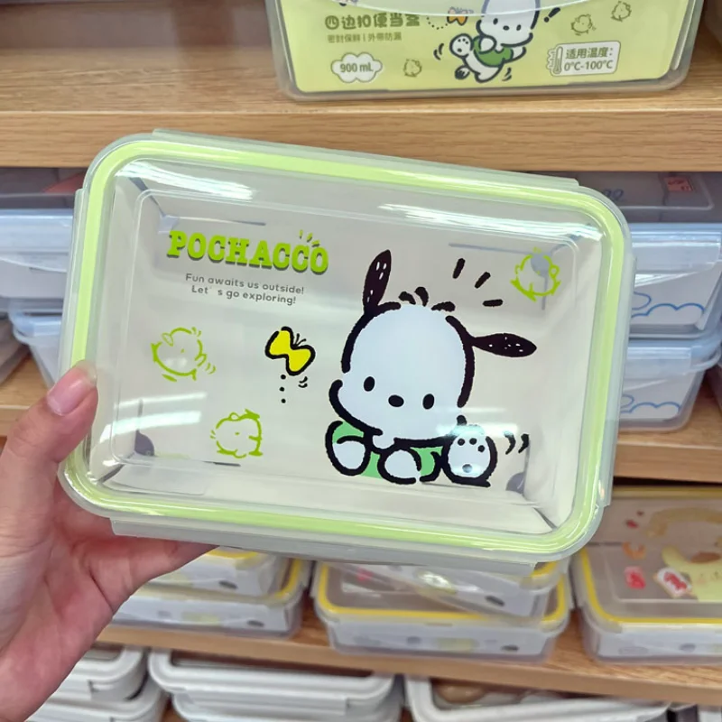 Anime Sanrio Cartoon Cinnamoroll Kuromi Rectangular 4 Side Lock Lunch Box Airtight Food Storage Container Portable Bento Box