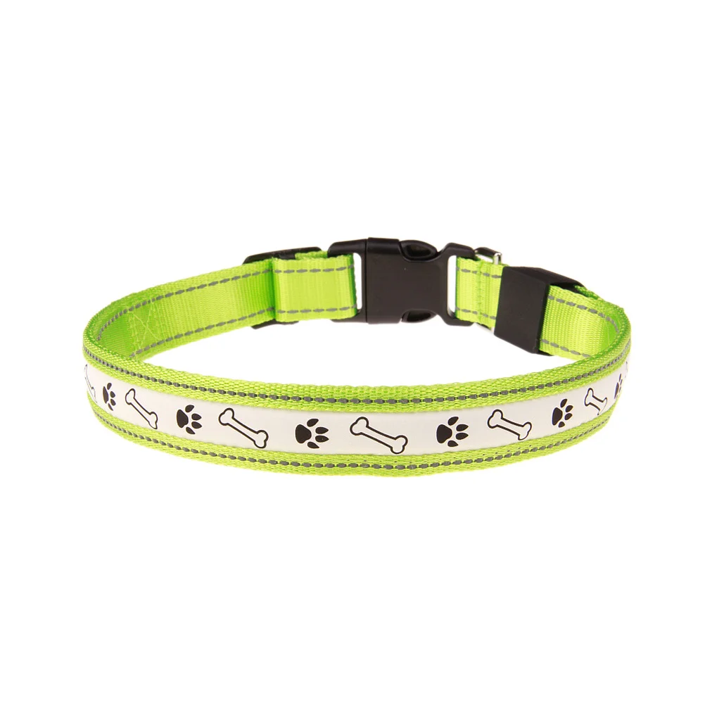 

LED Dog Collar Adjustable USB Rechargeable Flashing Light Up Pet Collar Bone Footprint Safety Necklace for Night Walking Green