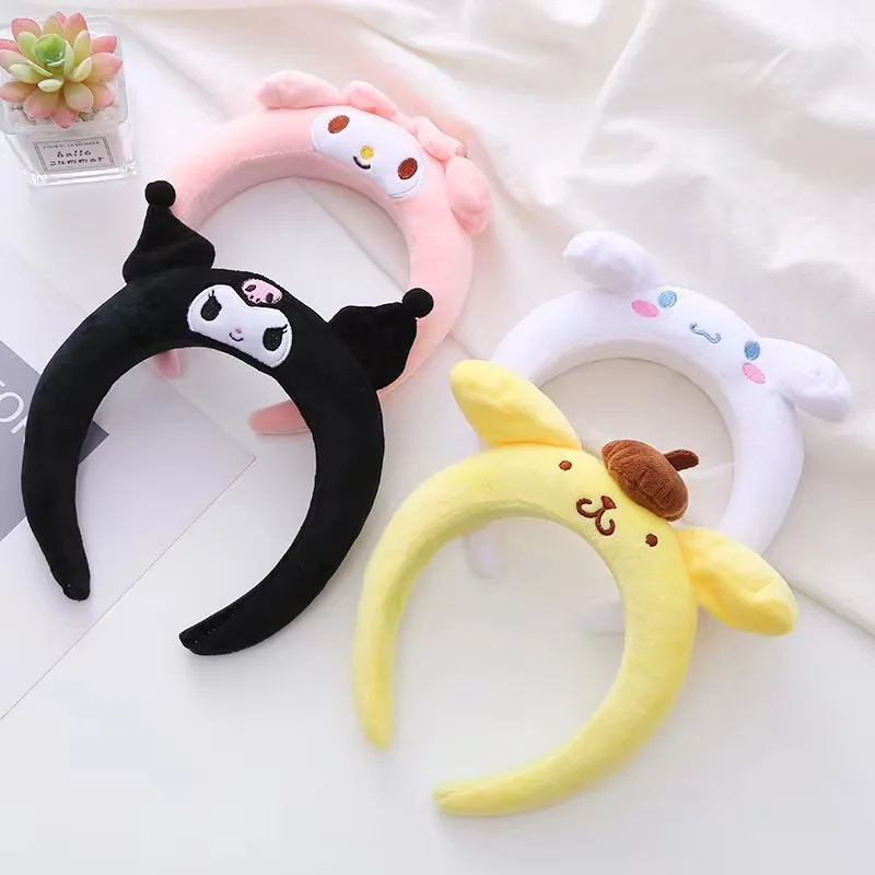 Sanrio Hairband Cartoon Kuromi My Melody Cinnamoroll Pompom Hair Accessories Anime Cute Cartoon Plush Headwear Girls Gift