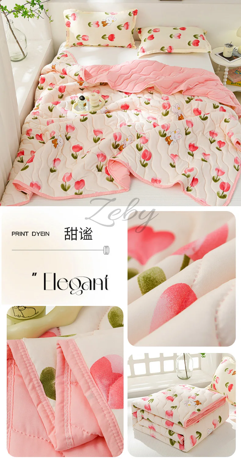 Breathable Quilted Summer Blanket Cooling Skin-friendly Comforter Soft Lightweight Quilt Well-vetilated Single Double  Duvet Set