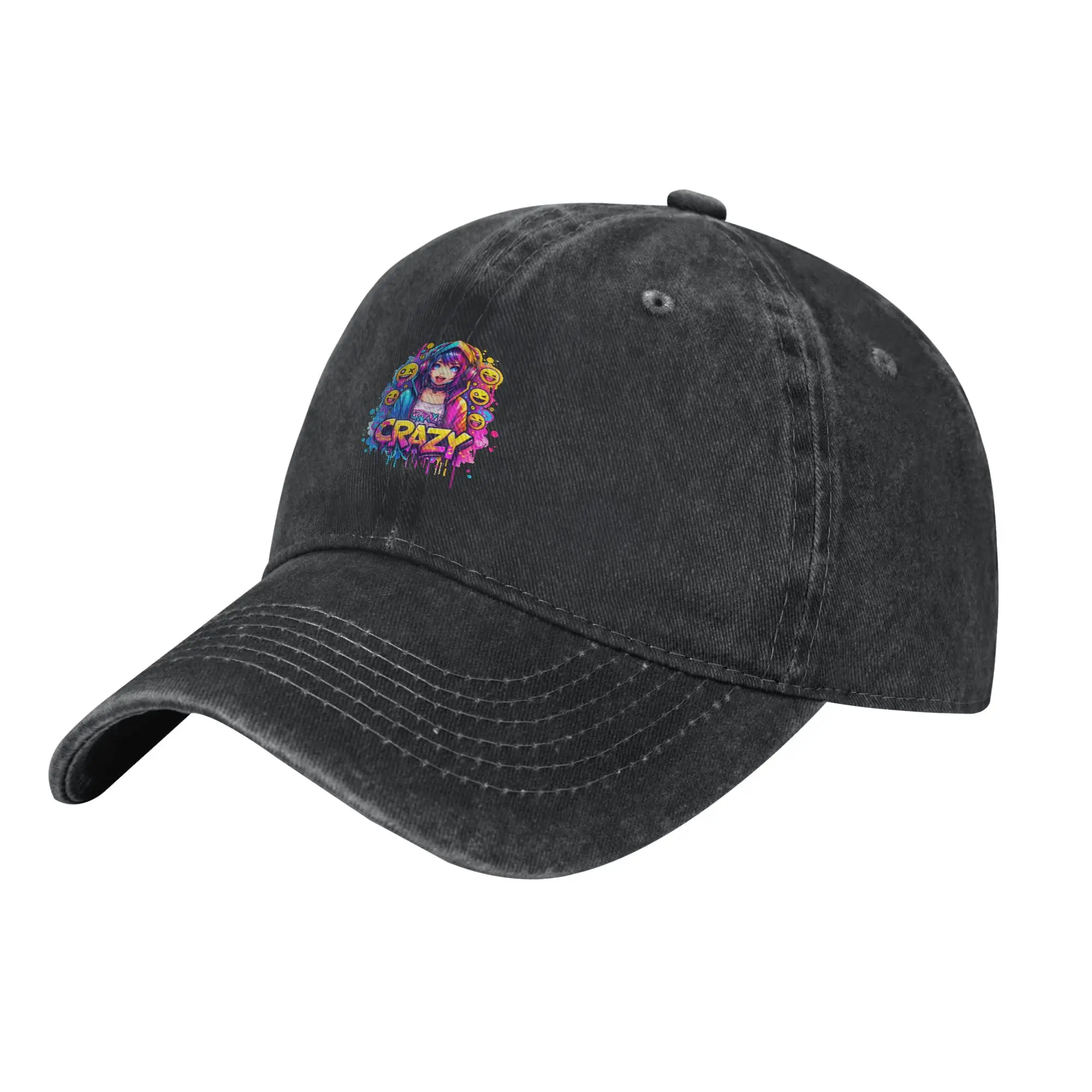 Crazy Anime Girl Neon Street Art   Colorful Aesthetic Hoodie Design Fashion Baseball Cap  Washable Man Hat  Cycling Man Hat