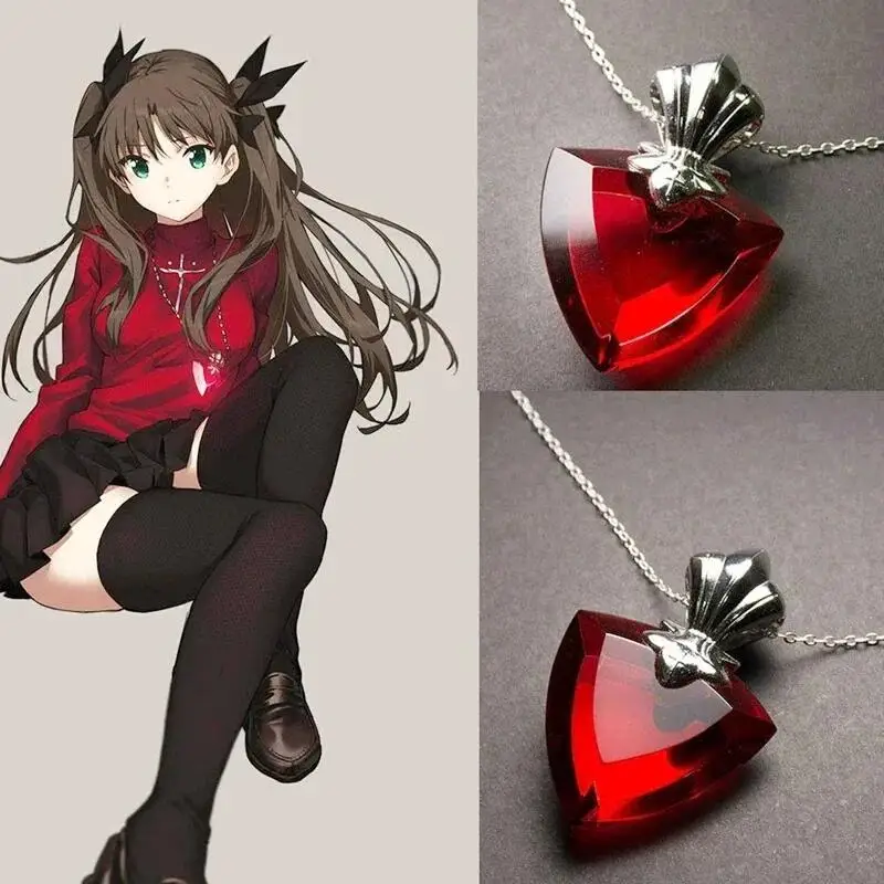 Juego Fate Stay Night collar Fate Stay Night collar rubí colgante collares mujer tendencia cuello Color plata moda parejas regalo