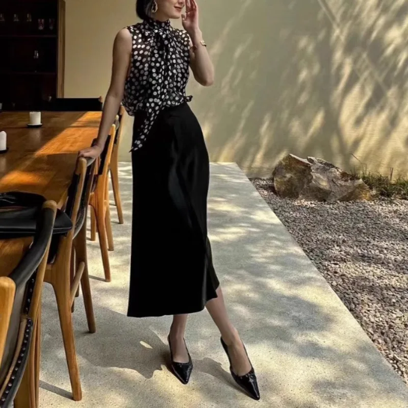 Silk Vest Classic Element Polka Dot Elegant Tops Women