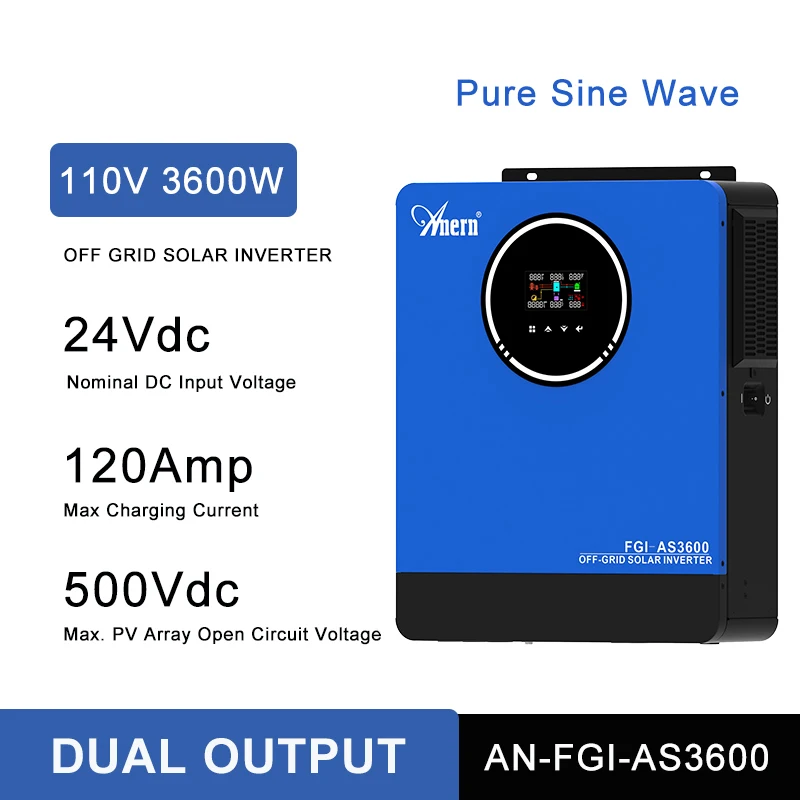 3600W 24Vハイブリッドインバーター 110Vデュアル出力 オフグリッド