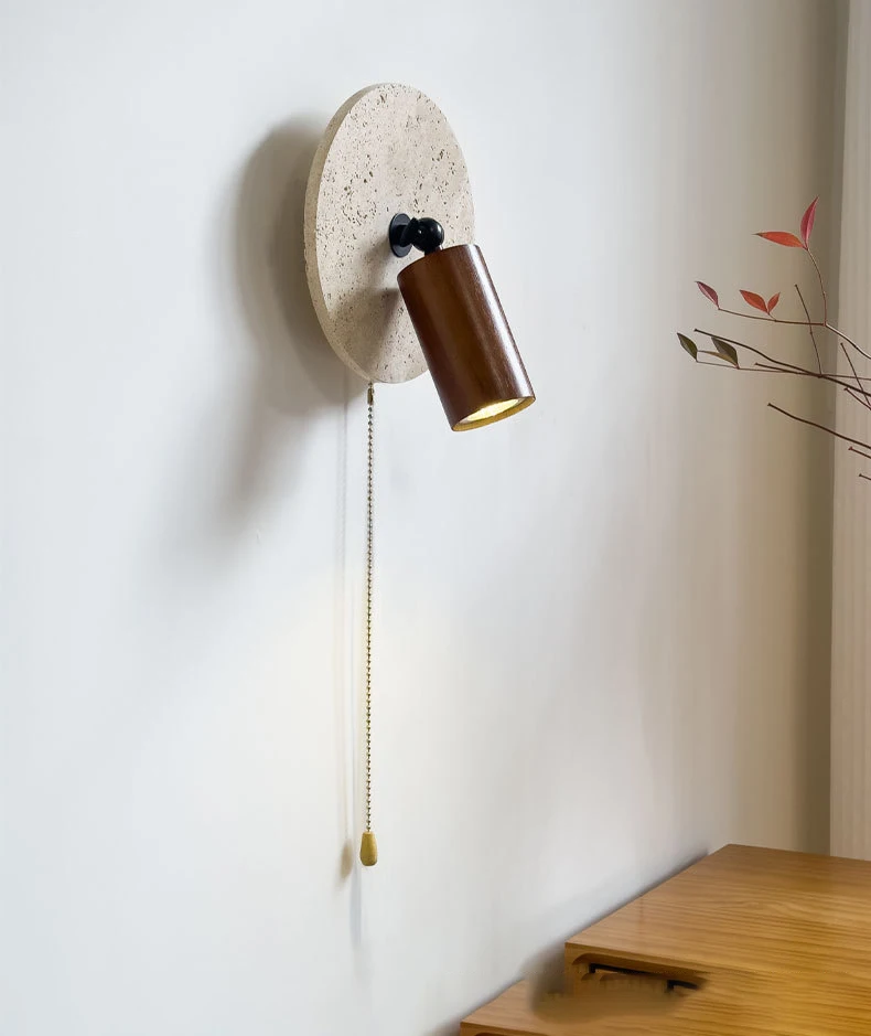 Natural Stone Wood Wall Lamp With Switch Sconce