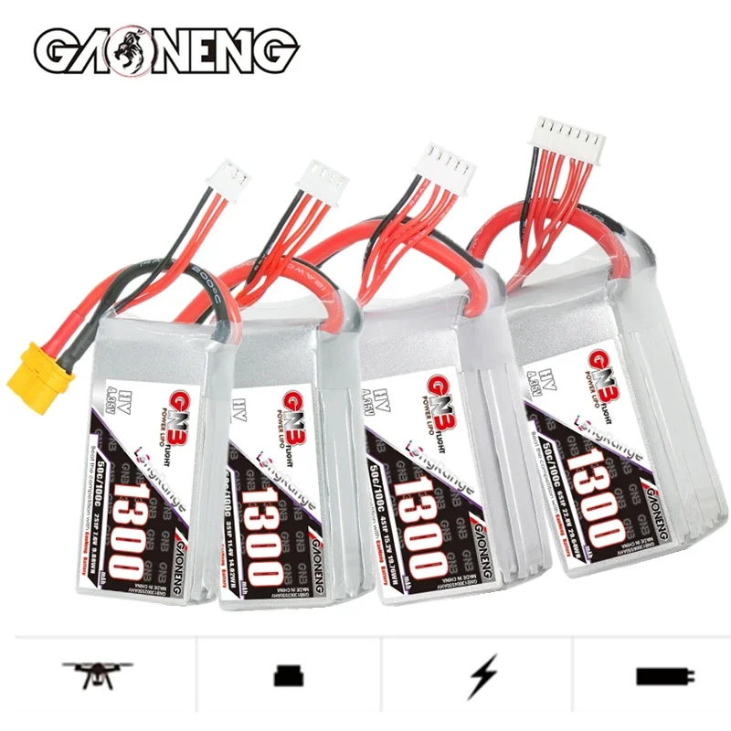 GNB 2S/3S/4S/6S 1300mAh 50C Bateria Lipo do modeli Culvert Machine RC Lekka bateria do dronów wyścigowych FPV z wtyczką XT60