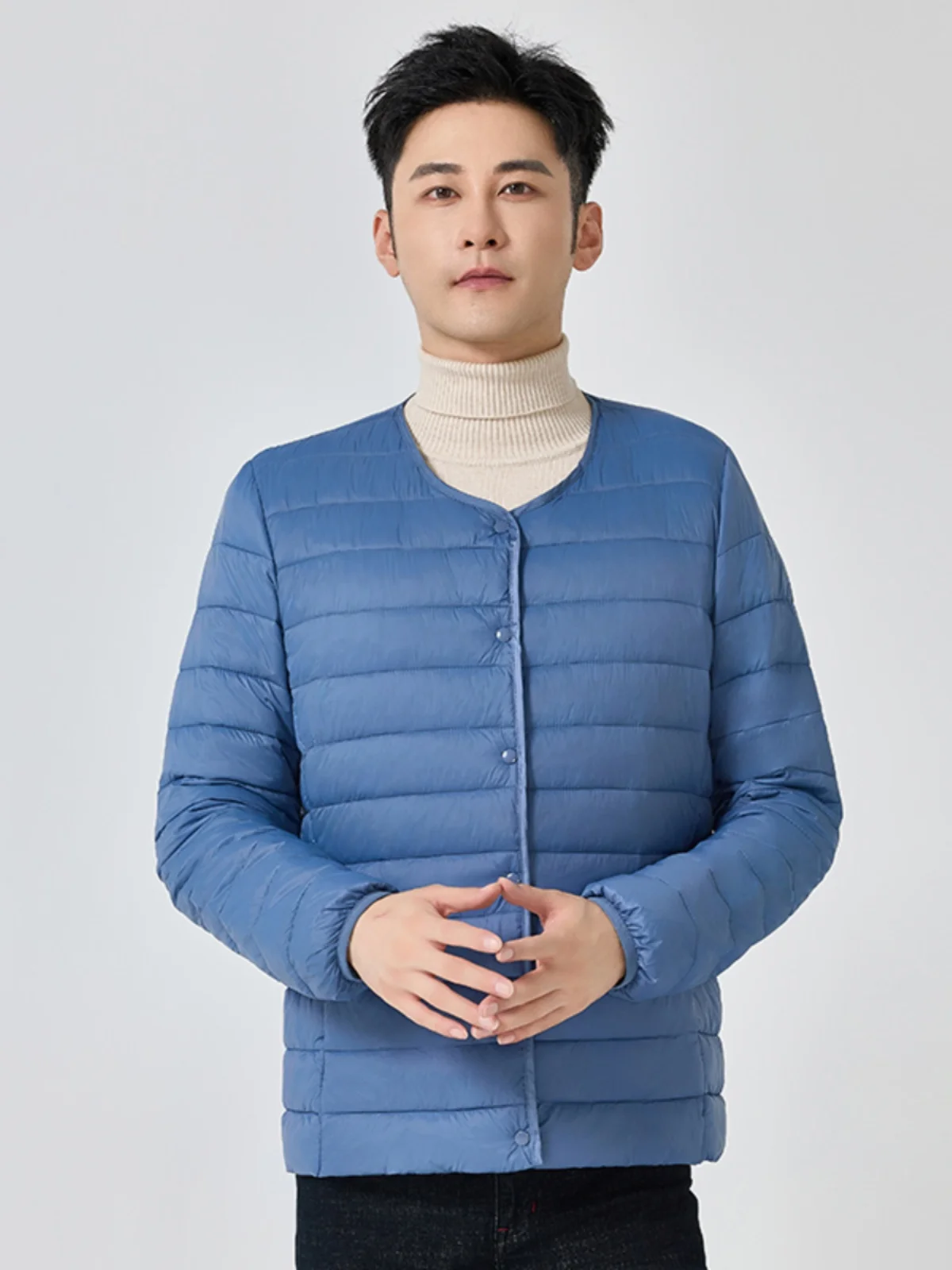 سترة رجالية خفيفة الوزن من القطن بياقة على شكل V أو مستديرة، معطف شتوي رقيق دافئ من الألياف البوليستر الداخلية، أسلوب حضري عص... #4