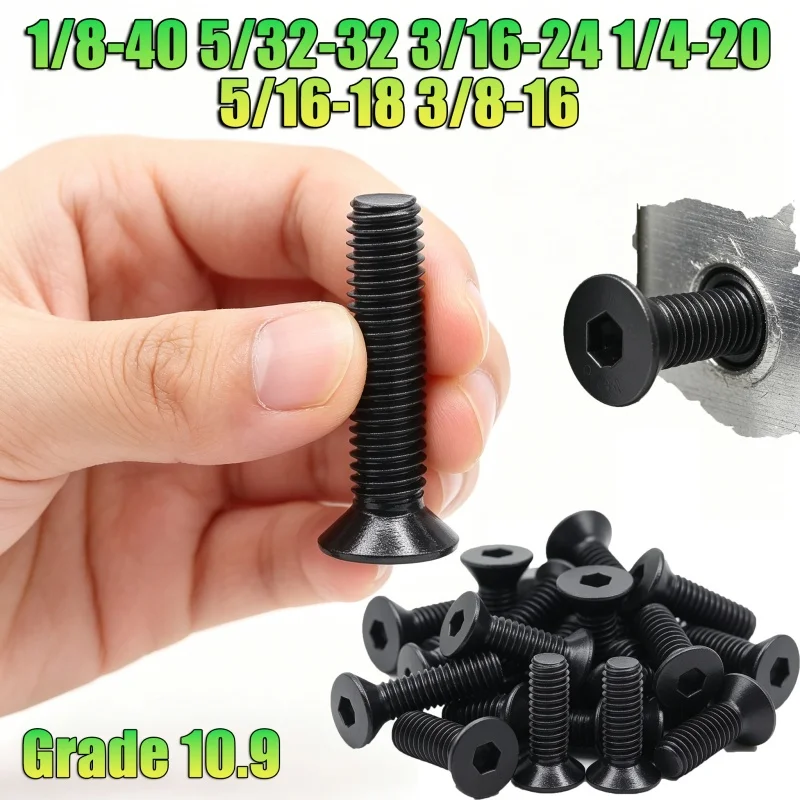 Beicai BSW 1/8-40 5/32-32 3/16-24 1/4-20 5/16-18 3/8-16 Black Grade 10.9 Steel Hexagon Socket Countersunk Head Screw Allen Bolts