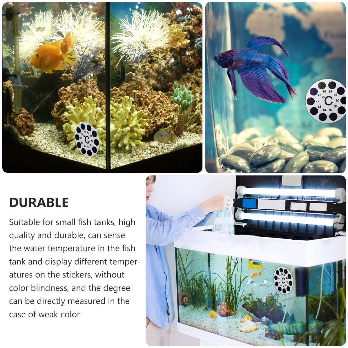 

2 pcs Fish Tank Thermometer Sticker Clear Scale Celsius 18 Aquarium Pet Temperature Strip Monitoring Tool