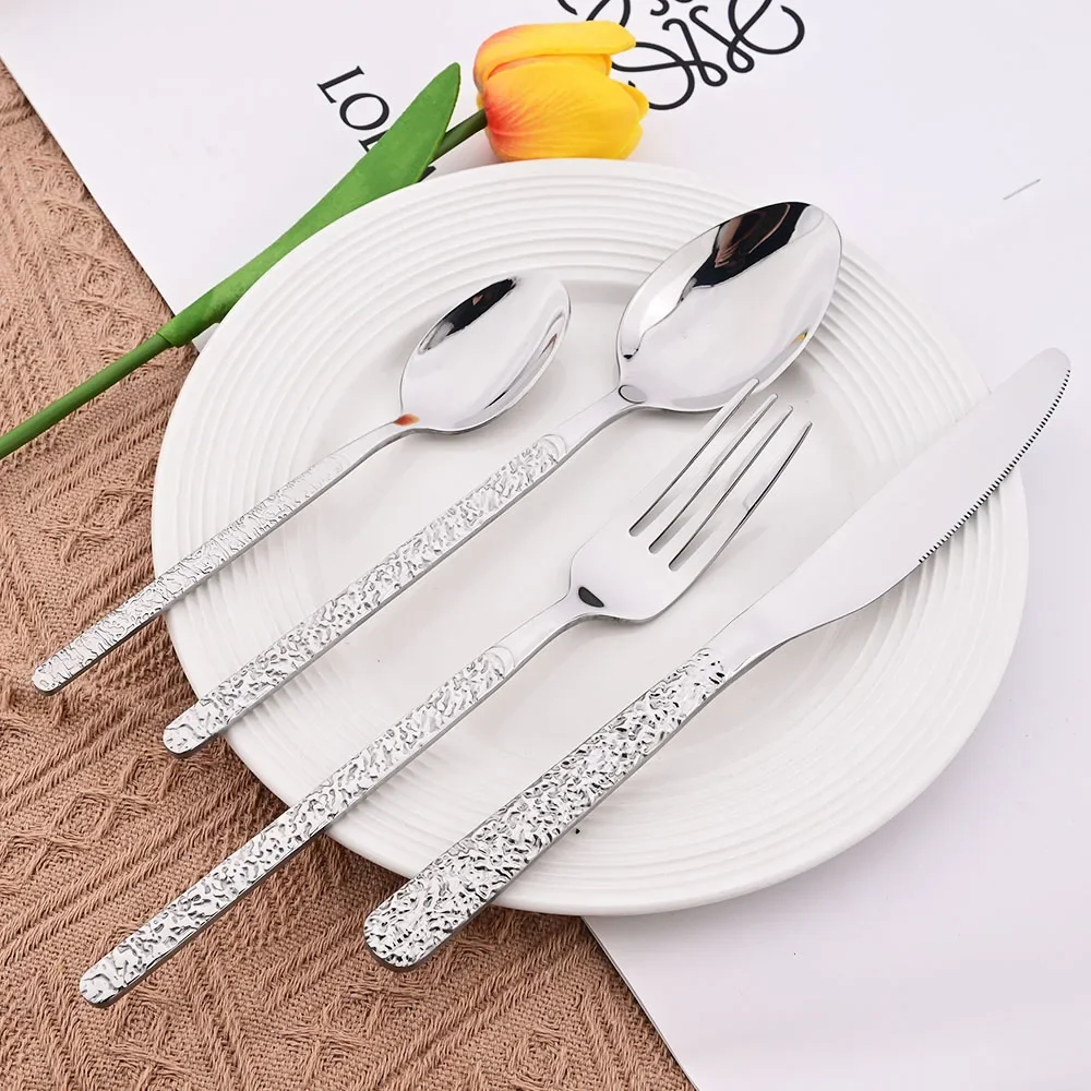 4Pcs Imitation Stone Handle Cutlery Set Stainless Steel Dinnerware Flatware Knife Fork Spoon Dinner Set Kitchen Tableware